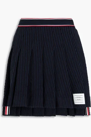 Thom Browne Pleated cotton-blend bouclé-tweed mini skirt - Blue - IT 38