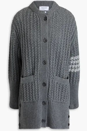 Thom Browne Pointelle-knit wool cardigan - Gray - IT 40