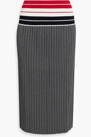 Thom Browne Striped pleated cotton-blend midi skirt - Gray - IT 44