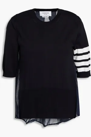Thom Browne Knit-paneled pleated silk-blend top - Blue - IT 38