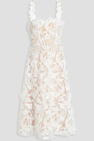 Marchesa Notte Flared guipure lace midi dress - - US 14
