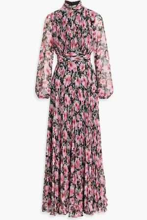 MIKAEL AGHAL Cutout floral-print plissé-chiffon maxi dress - - US 4