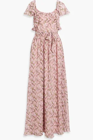 MIKAEL AGHAL Ruffled floral-print chiffon maxi dress - Pink - US 4