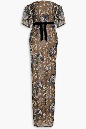 Marchesa Notte Off-the-shoulder embellished tulle gown - - US 6