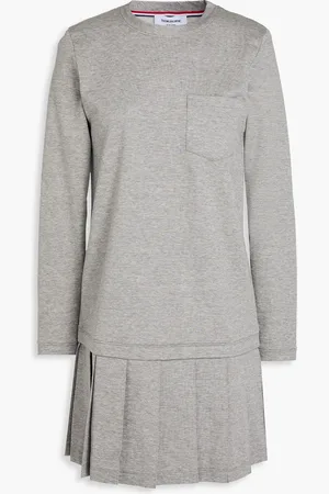 Thom Browne Pleated French cotton-terry mini dress - Gray - IT 36