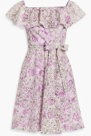 MIKAEL AGHAL Ruffled floral-print broderie anglaise dress - Purple - US 4