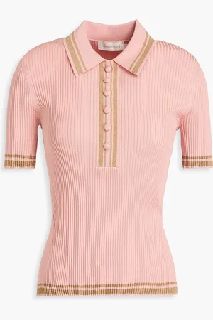 ZIMMERMANN Metallic ribbed-knit polo shirt - Pink - 00