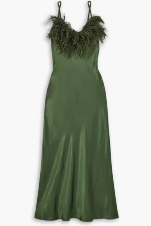 Sleeper Boheme feather-trimmed LENZING™ ECOVERO™-satin maxi dress - Green - M