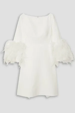 HUISHAN ZHANG Reign feather-trimmed crepe mini dress - Blue - UK 6