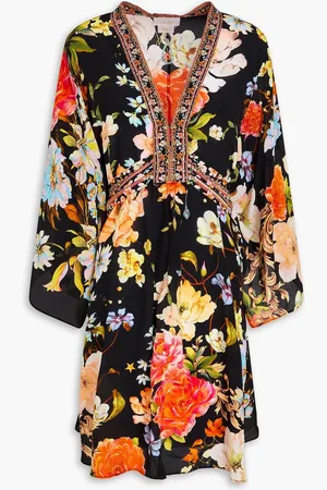 Camilla Crystal-embellished floral-print silk crepe de chine kaftan - - S/M