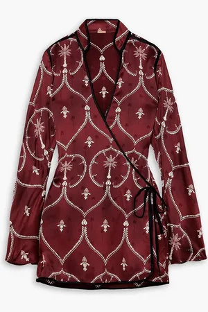 JOHANNA ORTIZ Mental Journey printed silk-jacquard wrap tunic - Purple - US 8