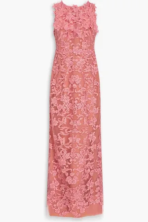 Marchesa Notte Appliquéd corded lace gown - Pink - US 8