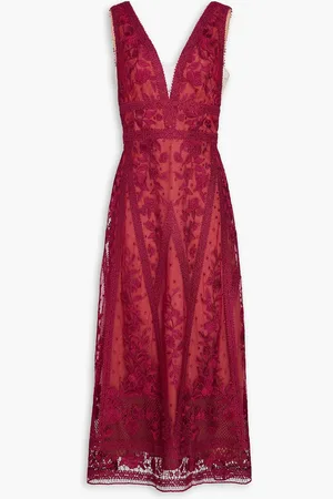 Marchesa Notte Tulle-trimmed guipure lace midi dress - - US 16