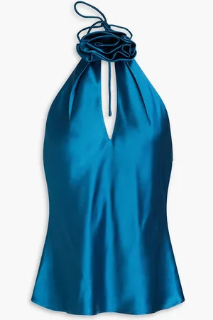 Nicholas Appliquéd satin-crepe halterneck top - - US 4
