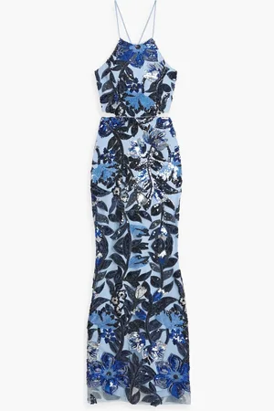 Marchesa Notte Sequin-embellished tulle gown - Blue - US 12