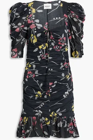 Marant Etoile Galdino ruched floral-print cotton-voile mini dress - White - FR 42