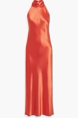 GALVAN Sienna tie-back satin midi dress - Orange - FR 42
