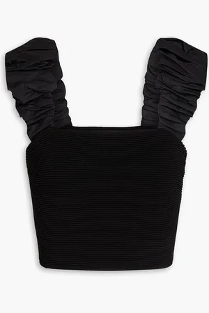 AJE Allard cropped ruched ribbed-knit and taffeta top - - XS
