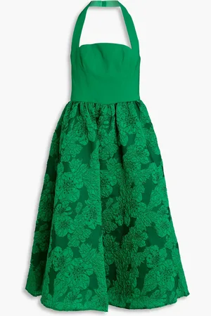 Marchesa Notte Cloqué and crepe halterneck midi dress - - US 12