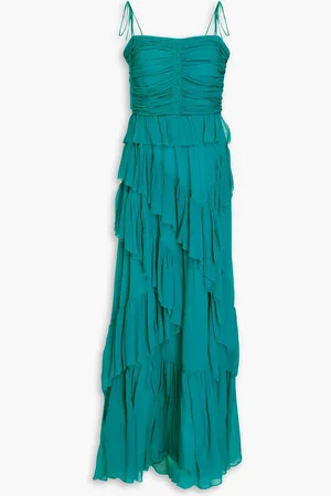 ULLA JOHNSON Ruffled printed silk-crepon gown - - US 0
