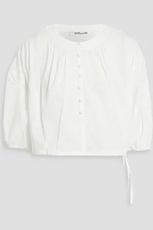 Diane von Furstenberg Daria cropped cotton-blend poplin blouse - - XL