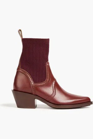 Chloé Nellie ribbed-knit and leather cowboy boots - - EU 37