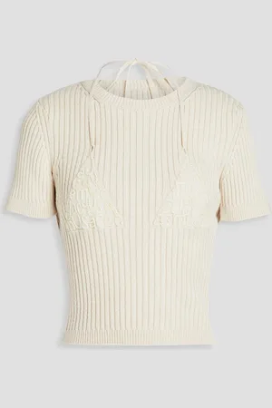 Jacquemus La Maille Bikini embellished ribbed cotton-blend top - White - FR 34