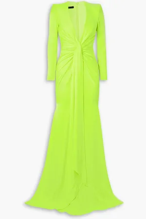 ALEX PERRY Quinn tie-front neon satin-crepe gown - Yellow - UK 4