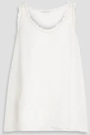Brunello Cucinelli Frayed silk-chiffon top - White - M