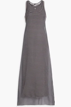 Brunello Cucinelli Layered ribbed cotton-blend and silk-crepon midi dress - Gray - M