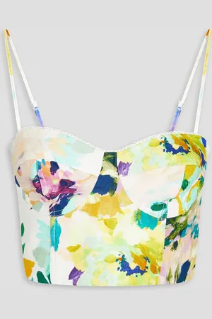 Nicholas Cropped printed linen bustier top - - US 0