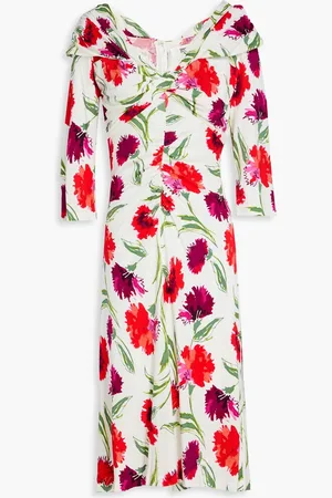 Diane von Furstenberg Jim ruched floral-print jersey dress - - M