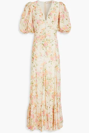 by Ti Mo Crochet-trimmed floral-print crepe maxi dress - - L