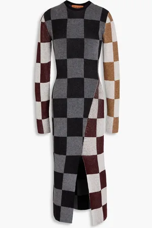 STINE GOYA Checked jacquard-knit midi dress - - S