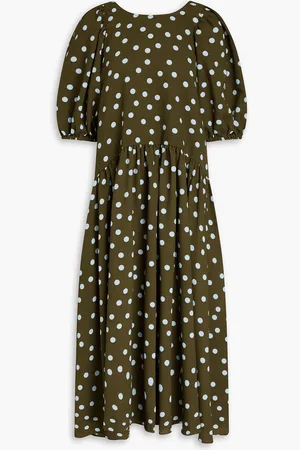 STINE GOYA Amelia polka-dot seersucker midi dress - Green - S
