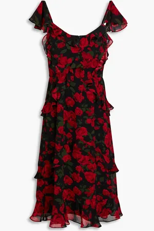 MIKAEL AGHAL Ruffled floral-print georgette midi dress - - US 8