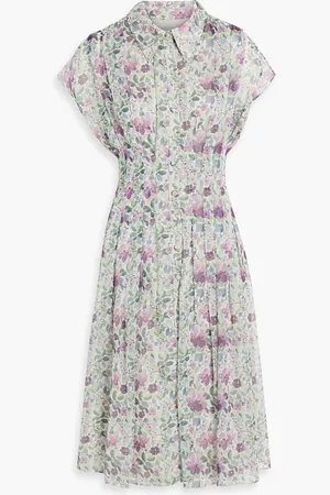 MIKAEL AGHAL Pleated floral-print chiffon midi shirt dress - Purple - US 2