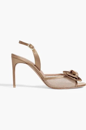 MALONE SOULIERS Maera 90 bow-detailed satin and mesh slingback sandals - Neutral - EU 38