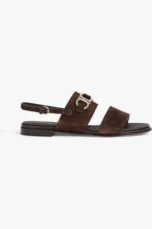 Salvatore Ferragamo Chaim 10 embellished suede slingback sandals - Brown - US 7