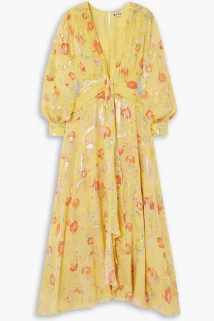 RIXO London Meera gathered floral-print metallic fil coupé silk-blend maxi dress - - UK 6