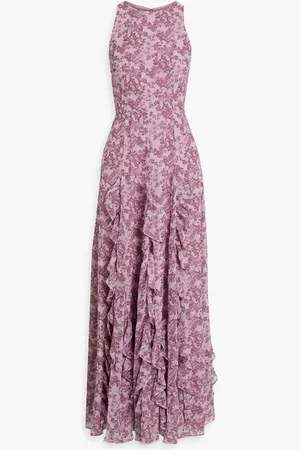 MIKAEL AGHAL Ruffled floral-print chiffon maxi dress - Purple - US 4