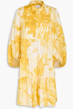 Erdem Tiered printed cotton-twill mini shirt dress - Yellow - UK 16