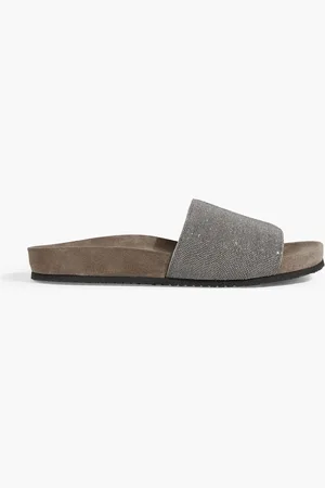 Brunello Cucinelli Bead-embellished suede slides - Neutral - EU 40