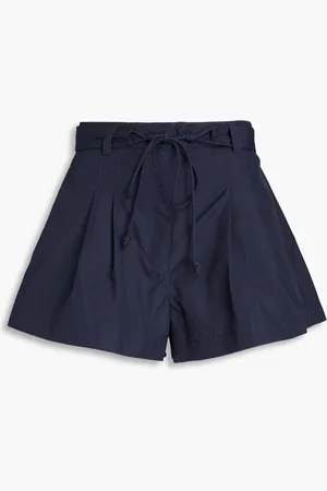 ULLA JOHNSON Iris pleated cotton-poplin shorts - Blue - US 10