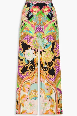 Camilla Crystal-embellished printed silk crepe de chine wide-leg pants - - XL