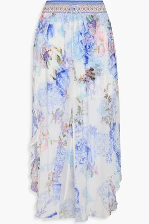 Camilla Printed silk-crepon culottes - Blue - ONESIZE