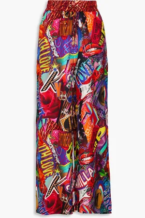 Camilla Crystal-embellished printed silk-twill wide-leg pants - - L