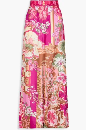 Camilla Crystal-embellished floral-print silk-twill wide-leg pants - Purple - L