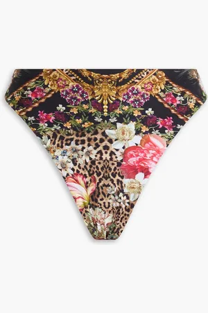 Camilla Crystal-embellished floral-print high-rise bikini briefs - - UK 8