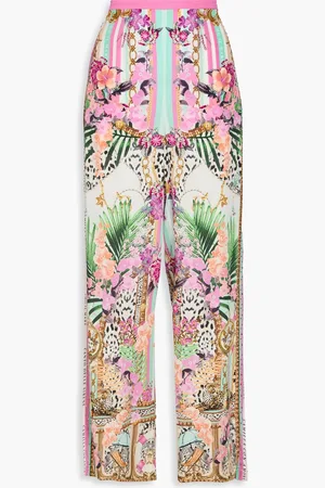 Camilla Crystal-embellished printed silk crepe de chine wide-leg pants - - XXL